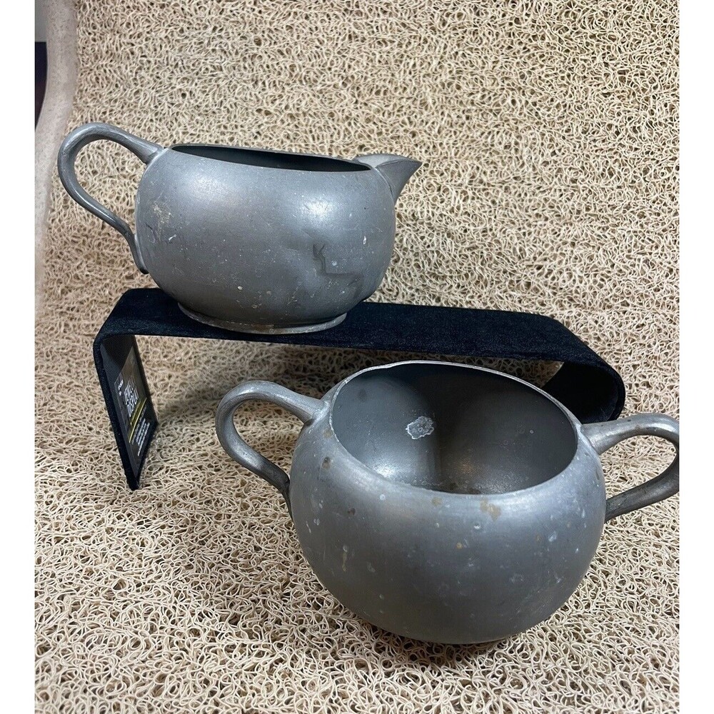 TRADE CONTINENTAL MARK 823 PEWTER SUGAR BOWL & CREAMER